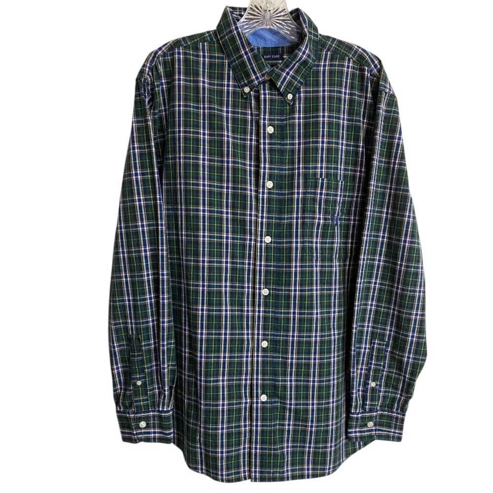 Chaps Men's Plaid Shirt in Green and Blue